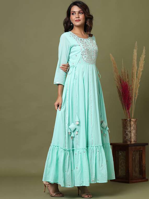 green cotton fit & flare gown - 17695160 -  Standard Image - 1