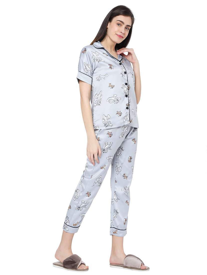 grey printed pyjama nightwear set - 17695175 -  Standard Image - 1