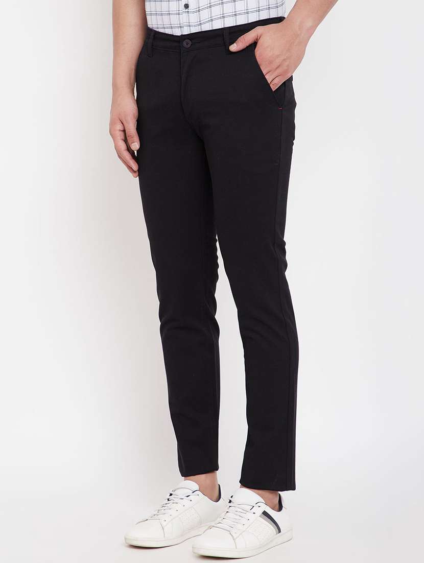 black solid chinos casual trouser - 17695212 -  Standard Image - 1