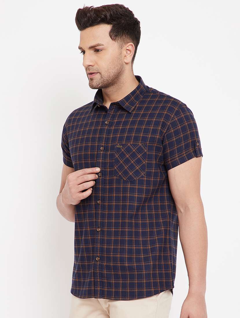 navy blue checkered casual shirt - 17695228 -  Standard Image - 1