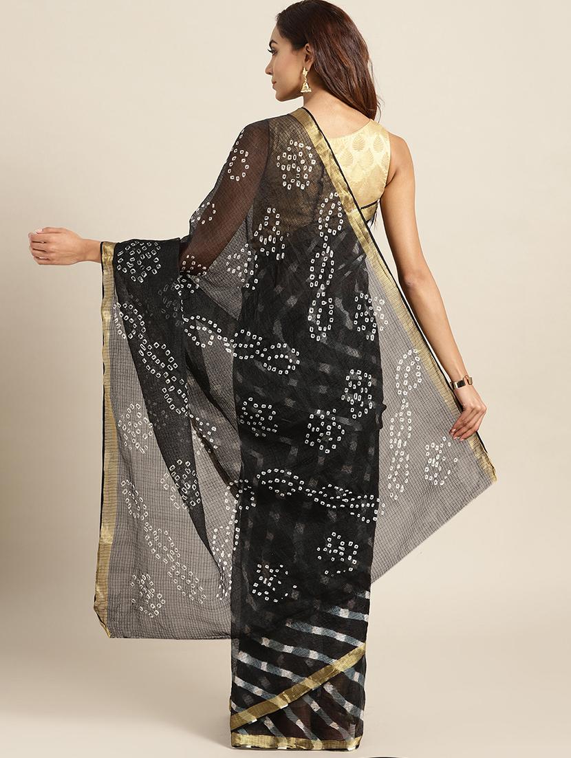 women's leheriya black colored saree with blouse - 17695690 - Standard Image - 1