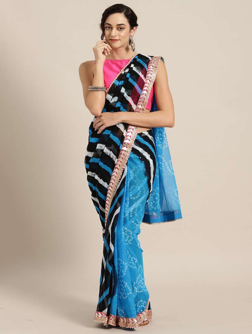women's bandhani blue colored saree with blouse
