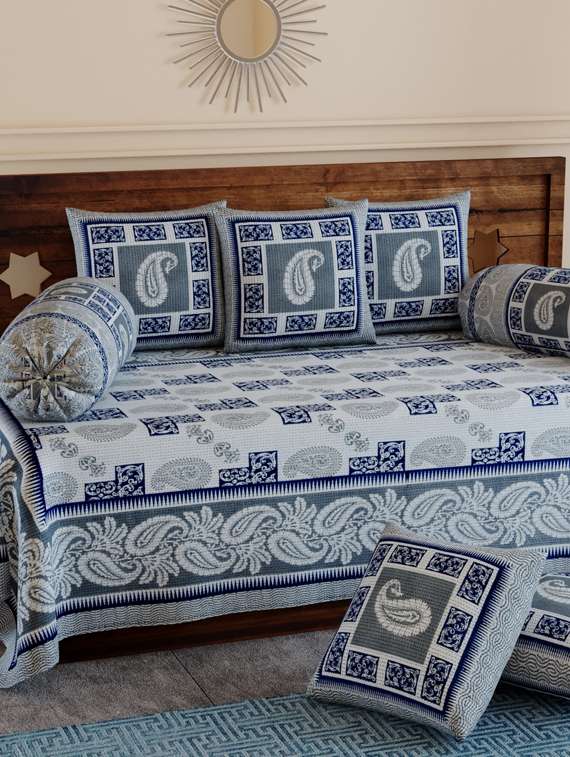 texstylers pure cotton 200 tc jaipuri print kantha look diwan set