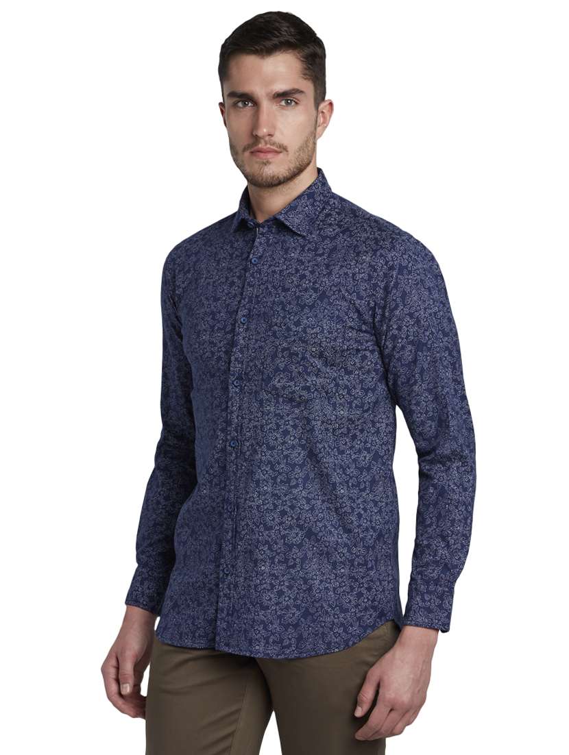 navy blue printed casual shirt - 17695993 - Standard Image - 1
