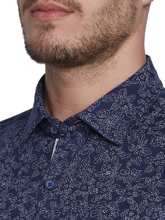 navy blue printed casual shirt - 17695993 - Standard Image - 4