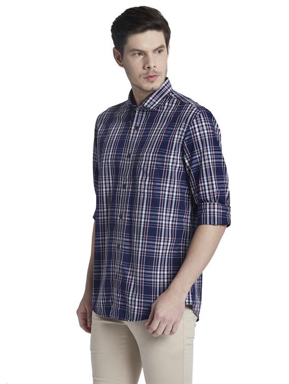 navy blue checkered casual shirt - 17696079 - Standard Image - 1