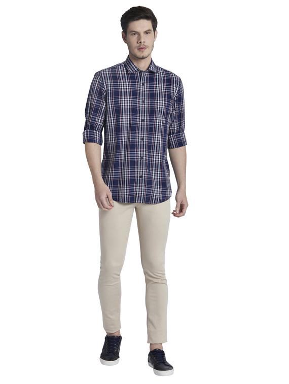 navy blue checkered casual shirt - 17696079 - Standard Image - 4