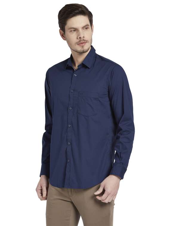 navy blue solid casual shirt - 17696087 -  Standard Image - 1