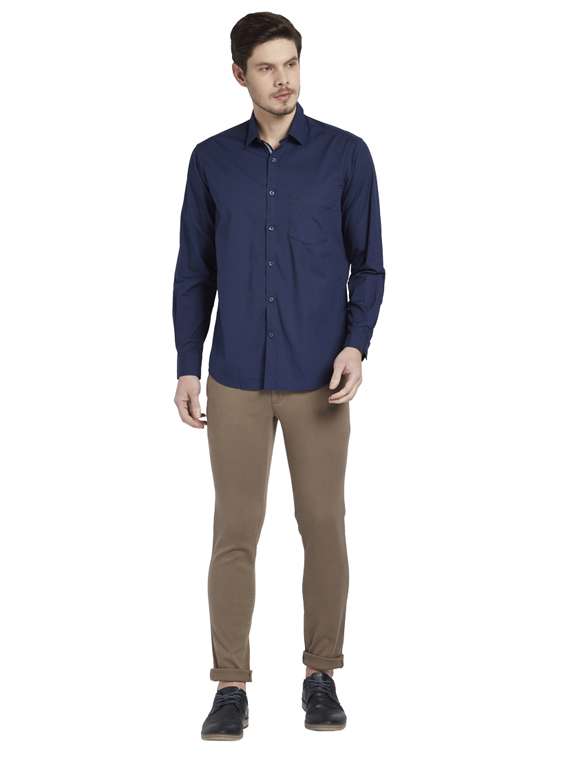 navy blue solid casual shirt - 17696087 -  Standard Image - 4