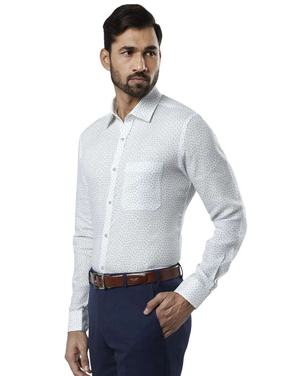 white printed linen formal shirt - 17696609 -  Standard Image - 1