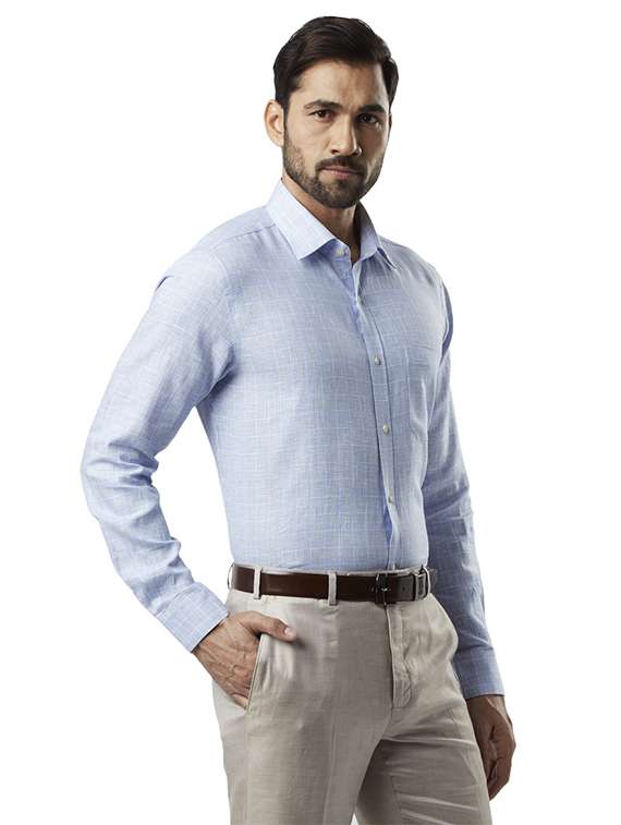 blue checkered linen formal shirt - 17696644 -  Standard Image - 1