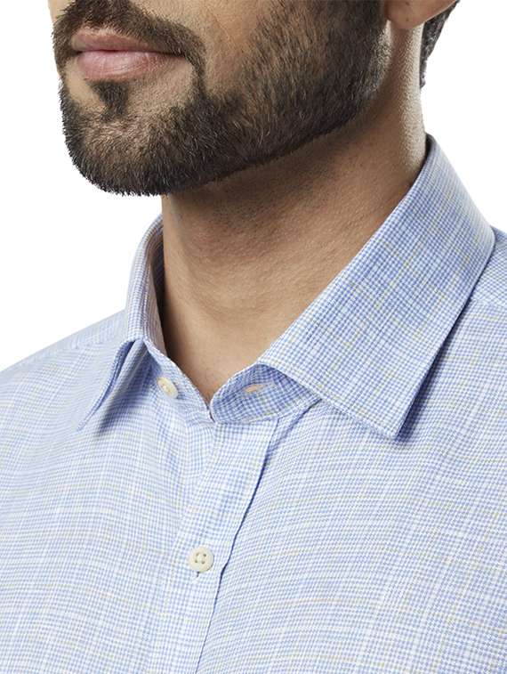 blue checkered linen formal shirt - 17696644 -  Standard Image - 4
