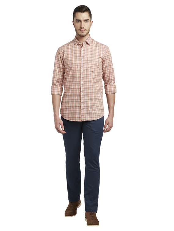 navy blue solid flat front casual trouser - 17697064 -  Standard Image - 4