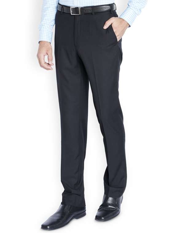 navy blue solid flat front formal trouser - 17697156 -  Standard Image - 1