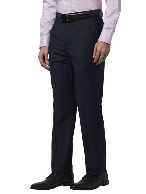 navy blue solid flat front formal trouser - 17697158 - Standard Image - 1