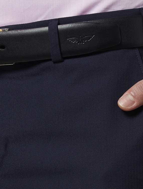 navy blue solid flat front formal trouser - 17697158 - Standard Image - 4