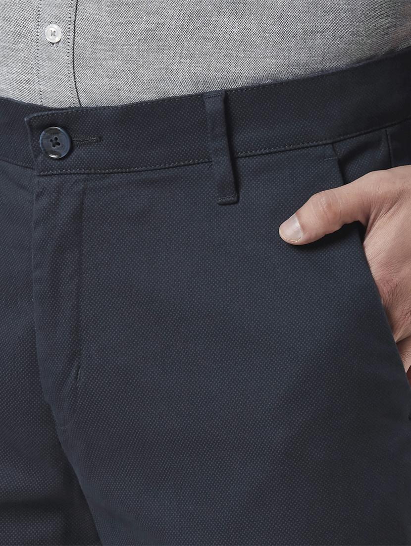navy blue solid flat front casual trouser - 17697197 - Standard Image - 4