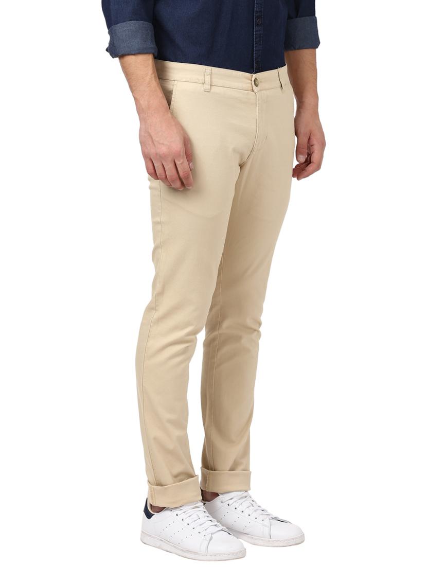 beige solid flat front casual trouser - 17697216 - Standard Image - 1