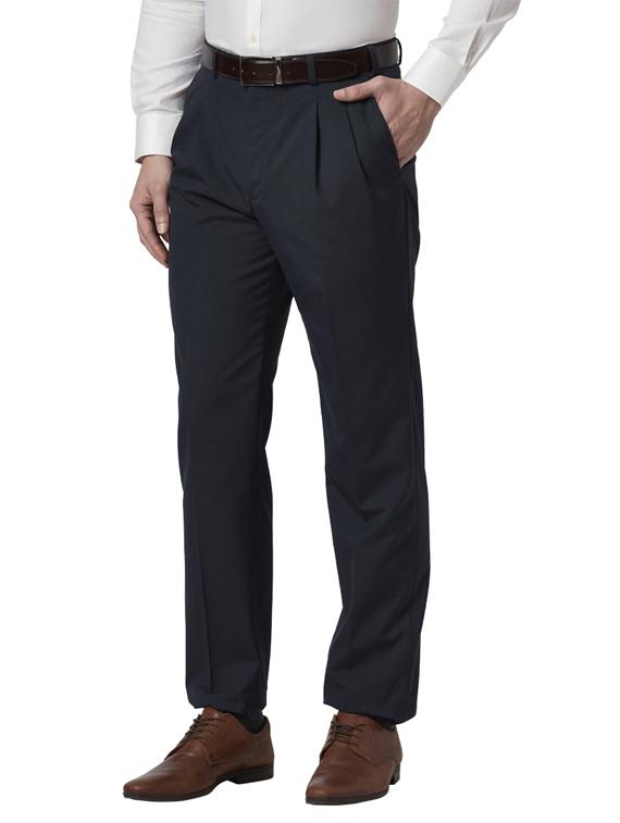 dark blue solid pleated formal trouser - 17697228 -  Standard Image - 1