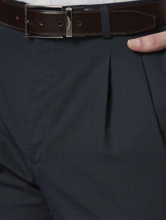 dark blue solid pleated formal trouser - 17697228 - Standard Image - 4