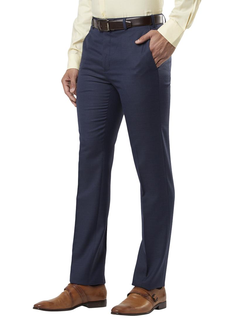 blue textured flat front formal trouser - 17697441 -  Standard Image - 1