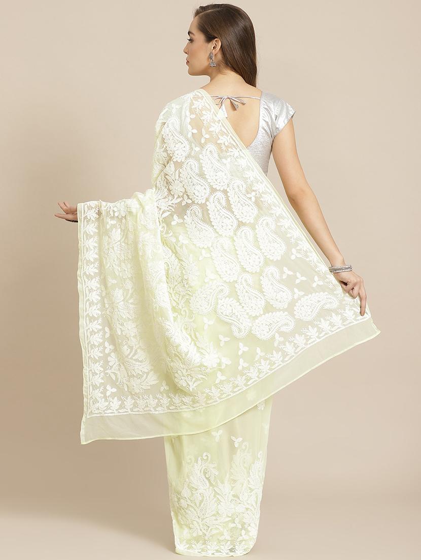 ada hand-embroidered lemon chikankari saree with blouse - 17697471 - Standard Image - 1