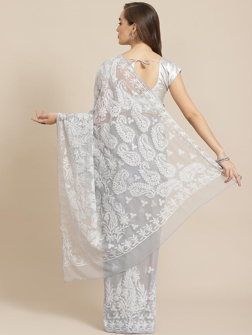 ada hand-embroidered grey chikankari saree with blouse - 17697472 -  Standard Image - 1