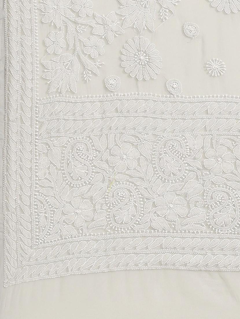 ada hand-embroidered grey chikankari saree with blouse - 17697476 - Standard Image - 4
