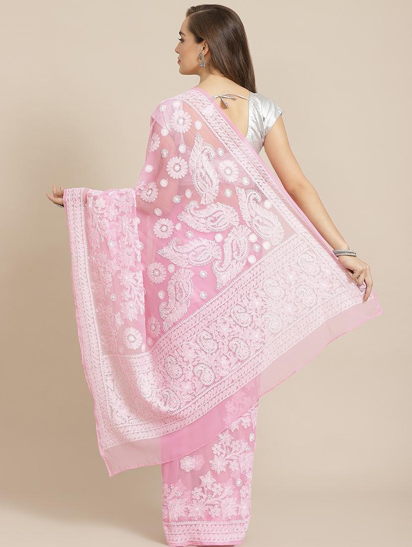 ada hand-embroidered pink chikankari saree with blouse - 17697477 -  Standard Image - 1