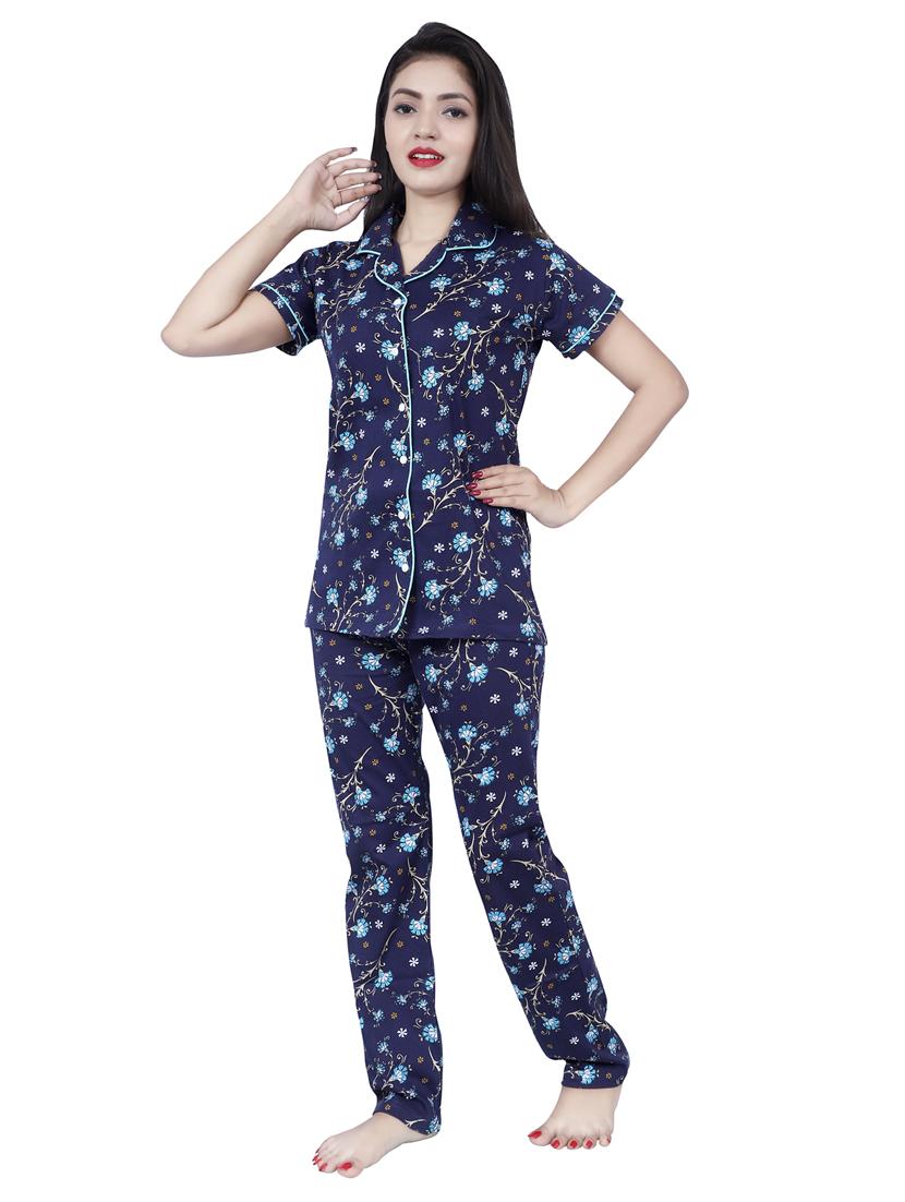 navy blue printed nightwear pajama set  - 17698207 -  Standard Image - 1