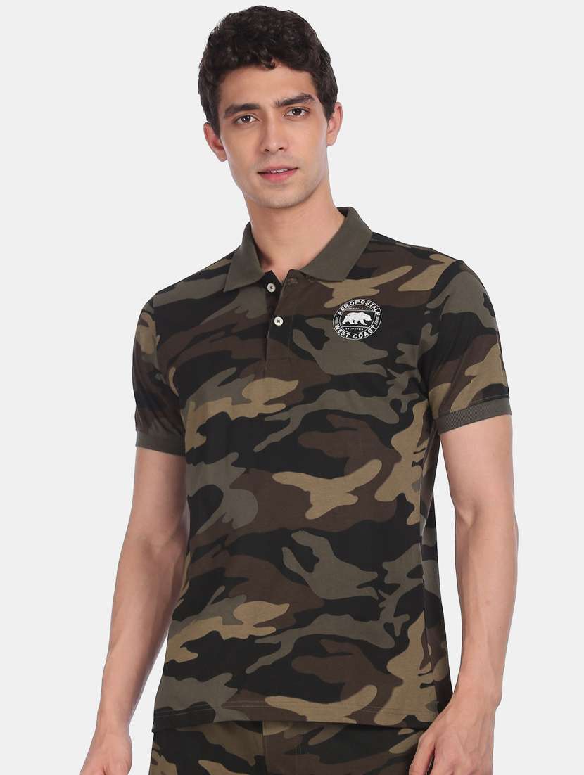 olive green camouflage polo t-shirt - 17705446 -  Standard Image - 1
