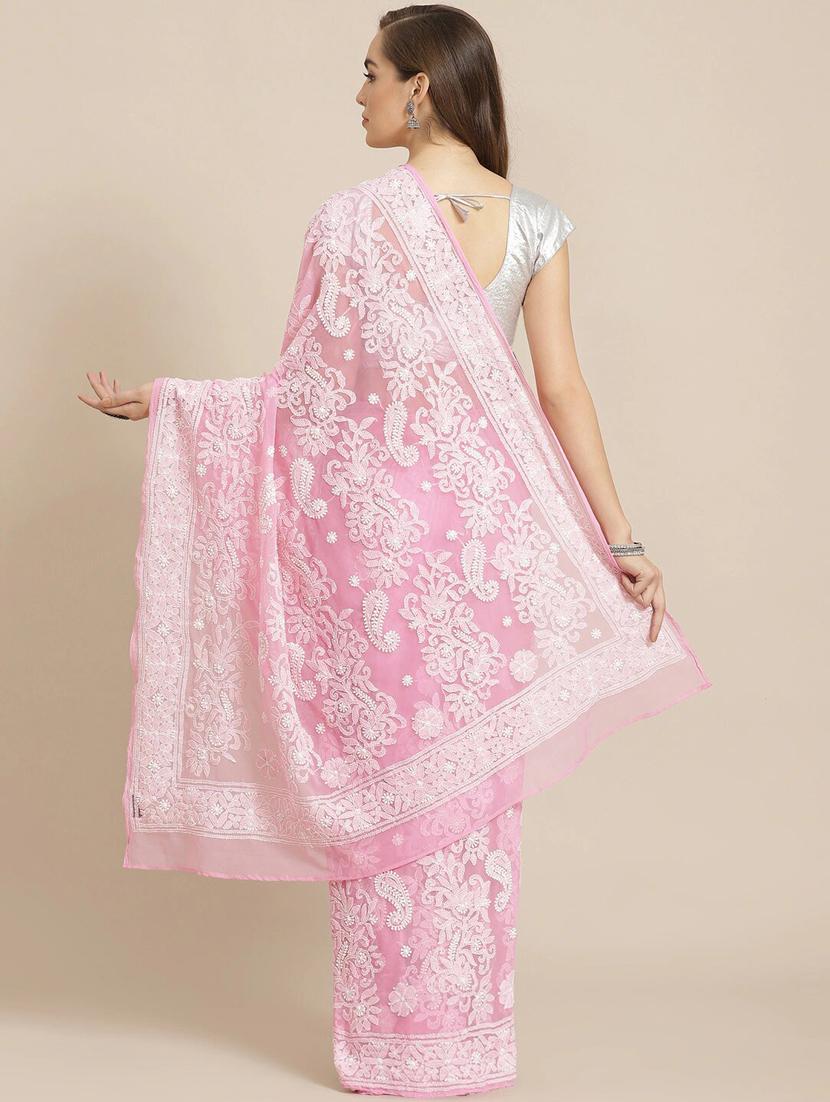 ada hand-embroidered pink chikankari saree with blouse - 17707257 - Standard Image - 1