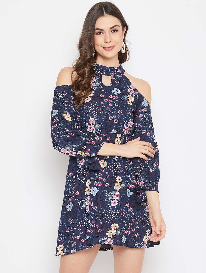 halter neck floral a-line dress