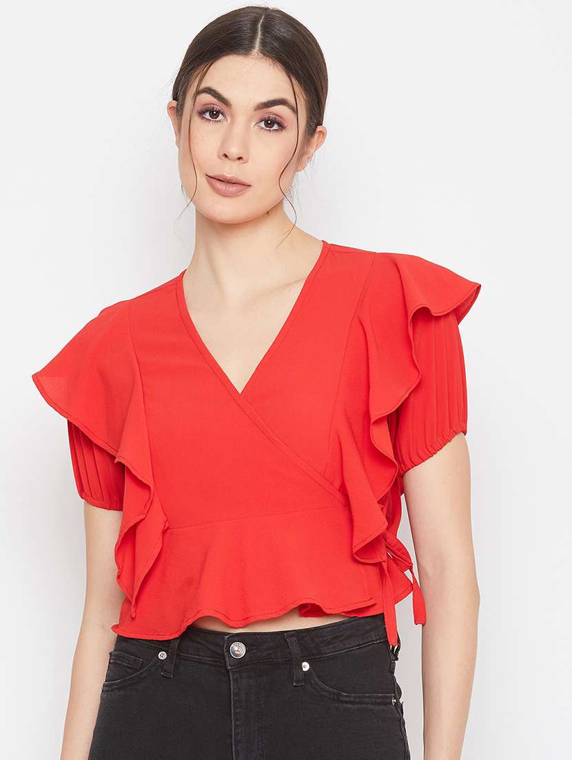 ruffled crop wrap top 