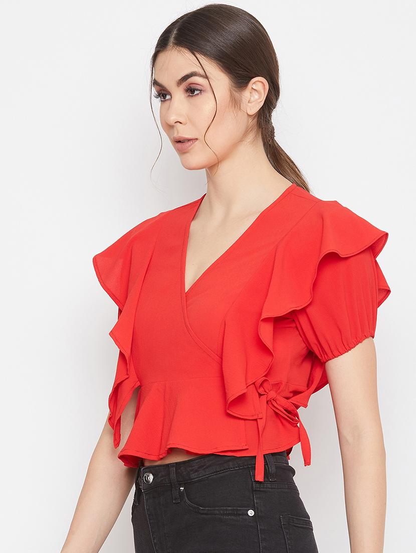 ruffled crop wrap top - 17709299 - Standard Image - 1