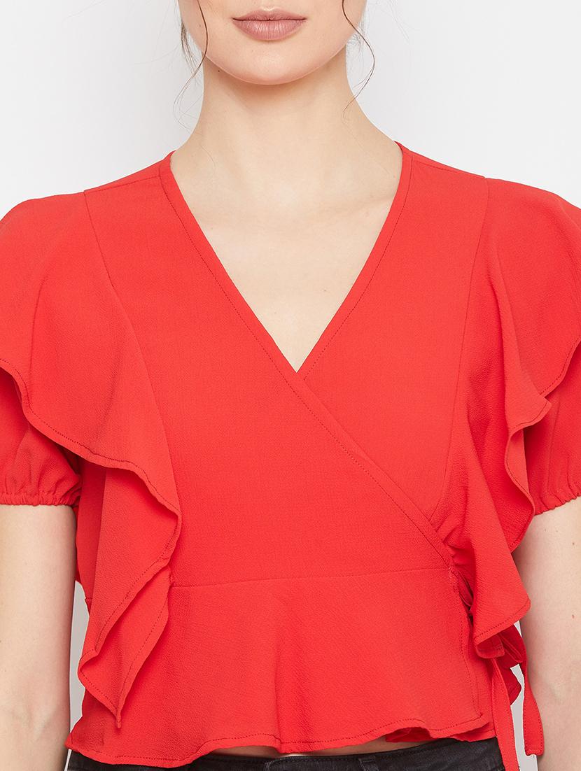 ruffled crop wrap top - 17709299 - Standard Image - 4