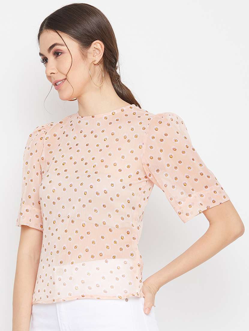 round neck floral top  - 17709300 -  Standard Image - 1