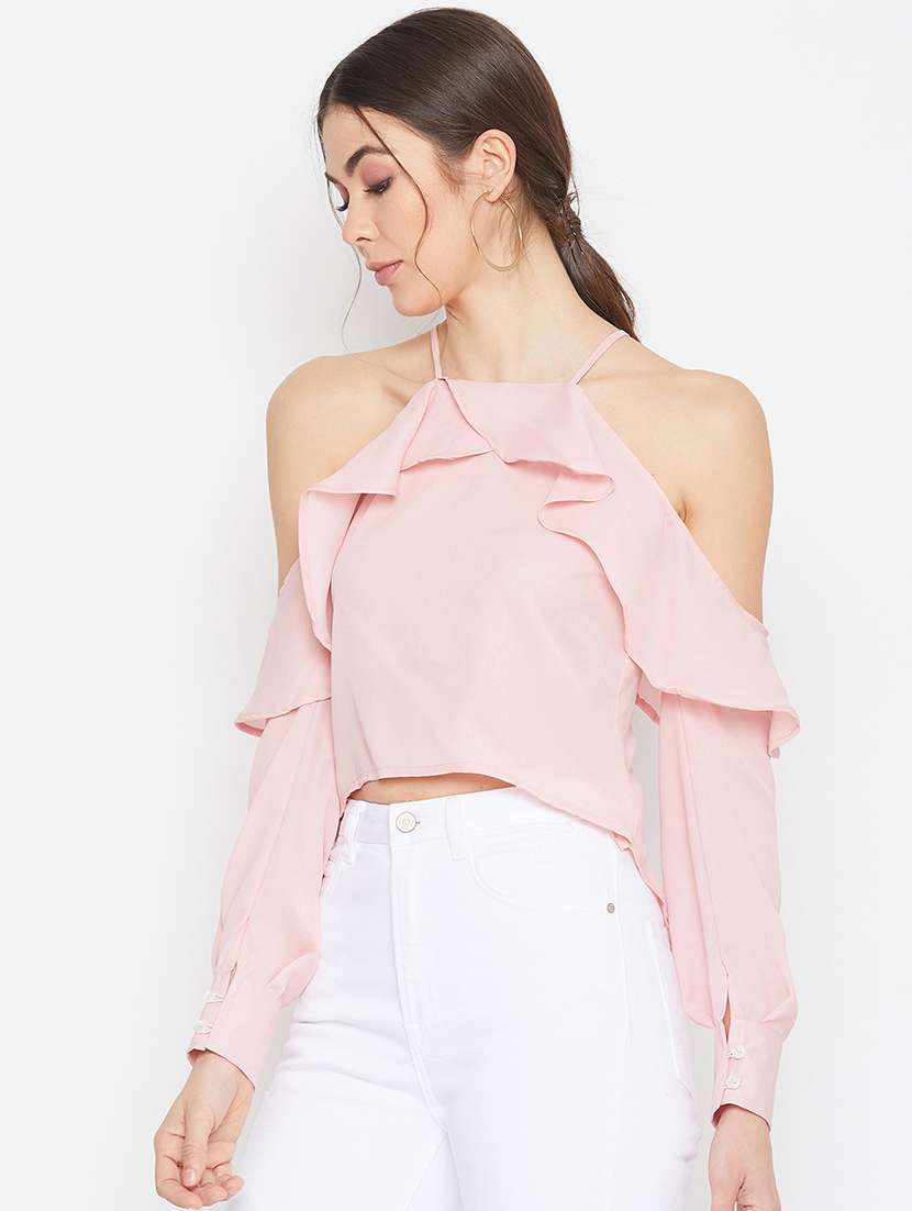 cold shoulder ruffled crop top  - 17709302 -  Standard Image - 1