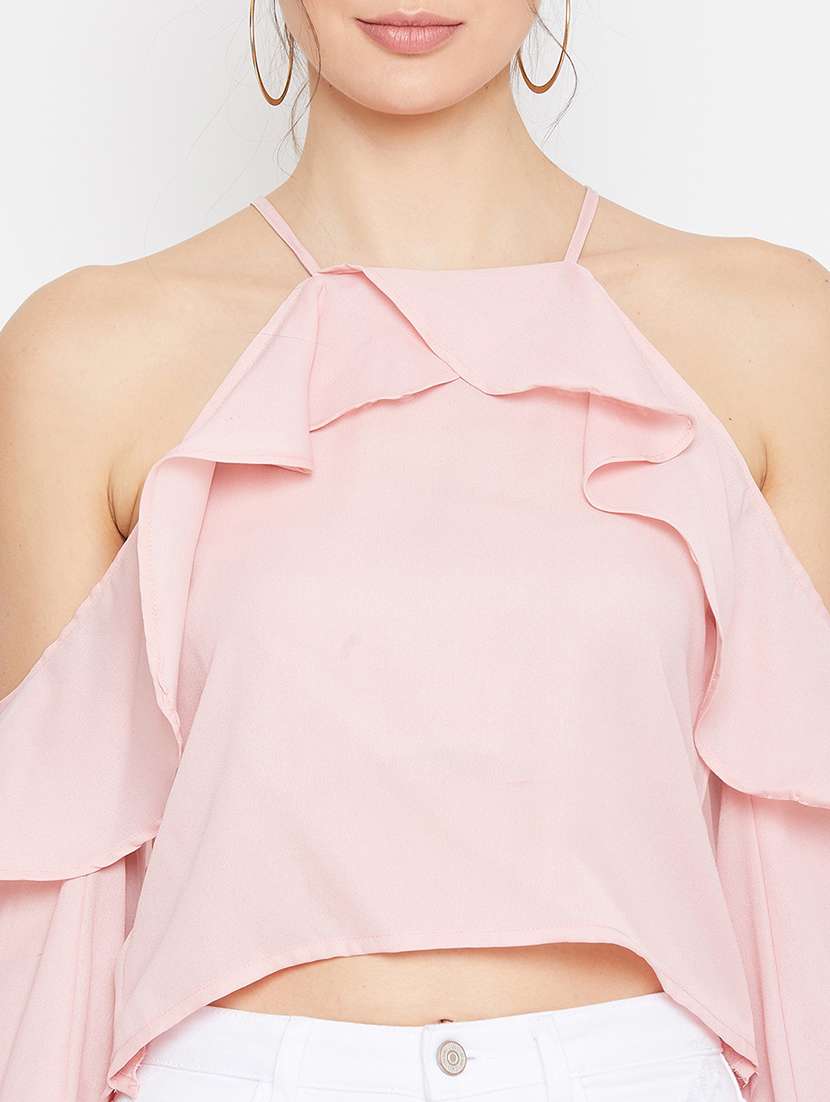 cold shoulder ruffled crop top  - 17709302 -  Standard Image - 4