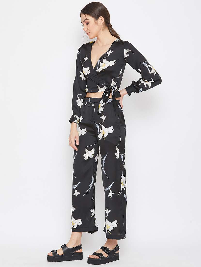 floral wrap top with trouser set  - 17709304 -  Standard Image - 1