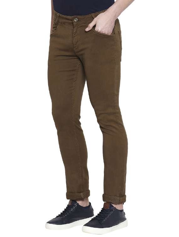 brown solid flat front casual trouser - 17709363 -  Standard Image - 1