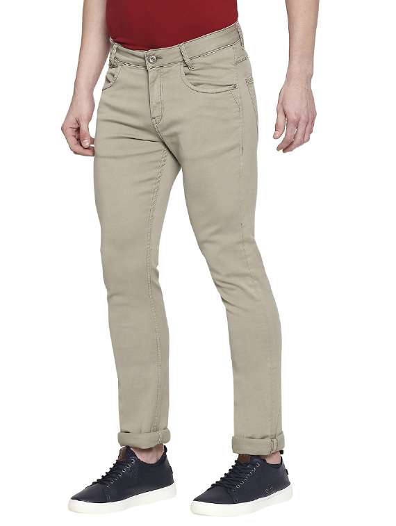olive green solid flat front casual trouser - 17709364 -  Standard Image - 1