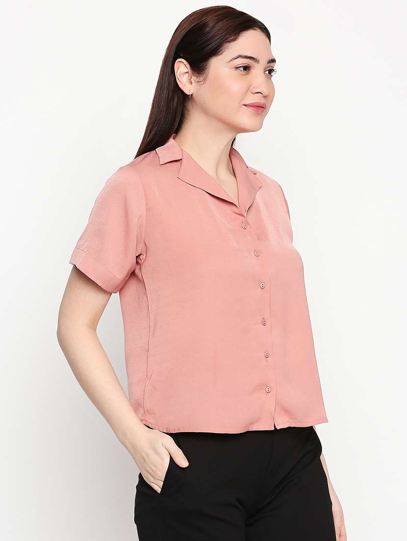 beige solid crop shirt - 17709503 -  Standard Image - 1