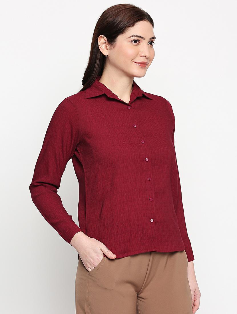 maroon solid regular shirt - 17709506 -  Standard Image - 1