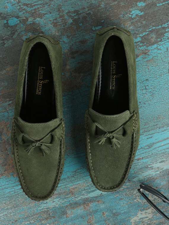 green slip on  loafer