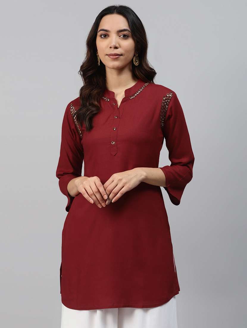 maroon rayon straight kurti