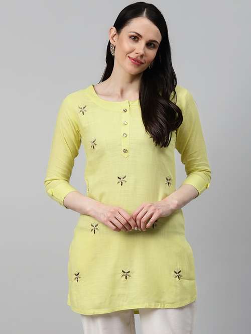 yellow rayon straight kurti - 17714712 - Standard Image - 0
