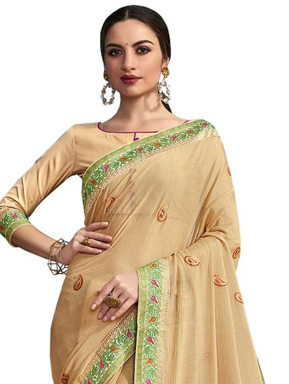 peach chiffon printed saree with blouse - 17714786 - Standard Image - 1