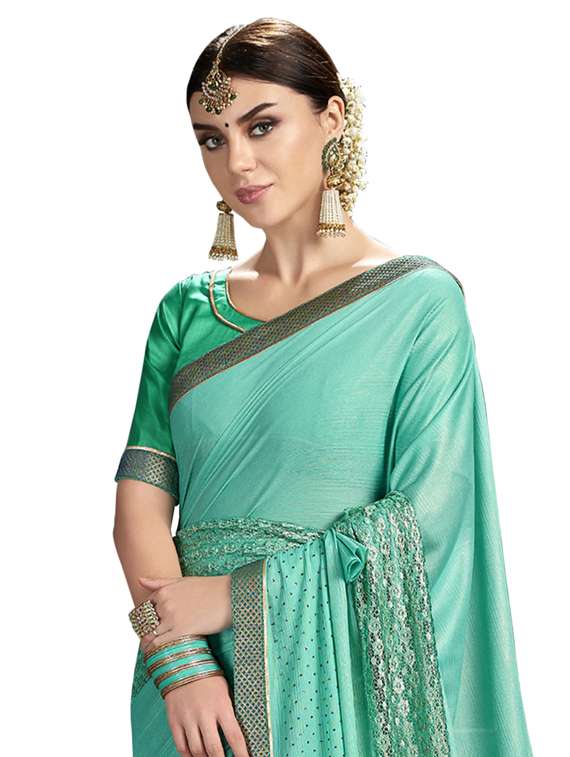 lace bordered embellished saree with blouse - 17714787 - Standard Image - 1