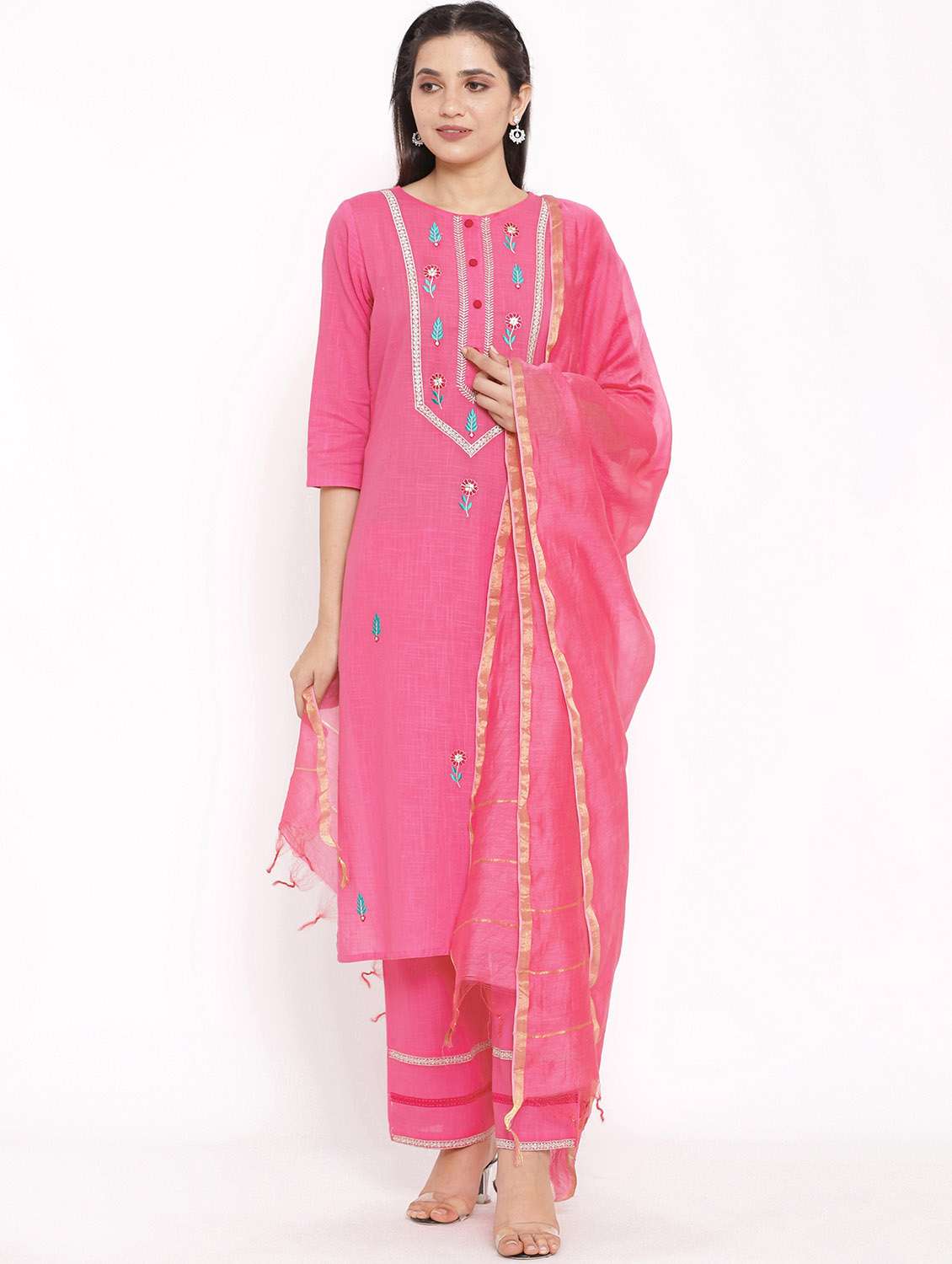 women embroidered kurta pant set with dupatta set